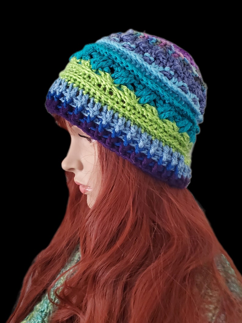 Crochet Beanie Upcycled Side View